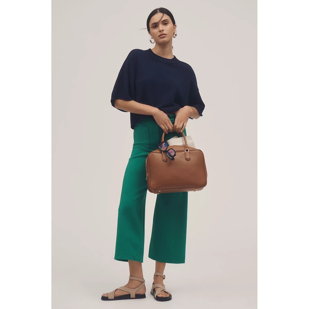 Maeve Colette Knit High-Rise Wide-Leg Cropped Pants Green Size 25